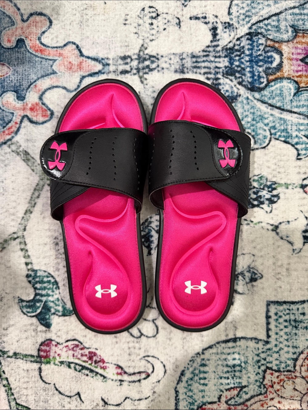 Under Armour Black and Hot Pink Slide Sandals - Picture 2 of 9